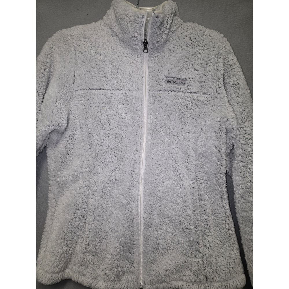 Columbia Fire Side Sherpa Fleece Full Zip Jacket Light Grey Womens Sz Medium
